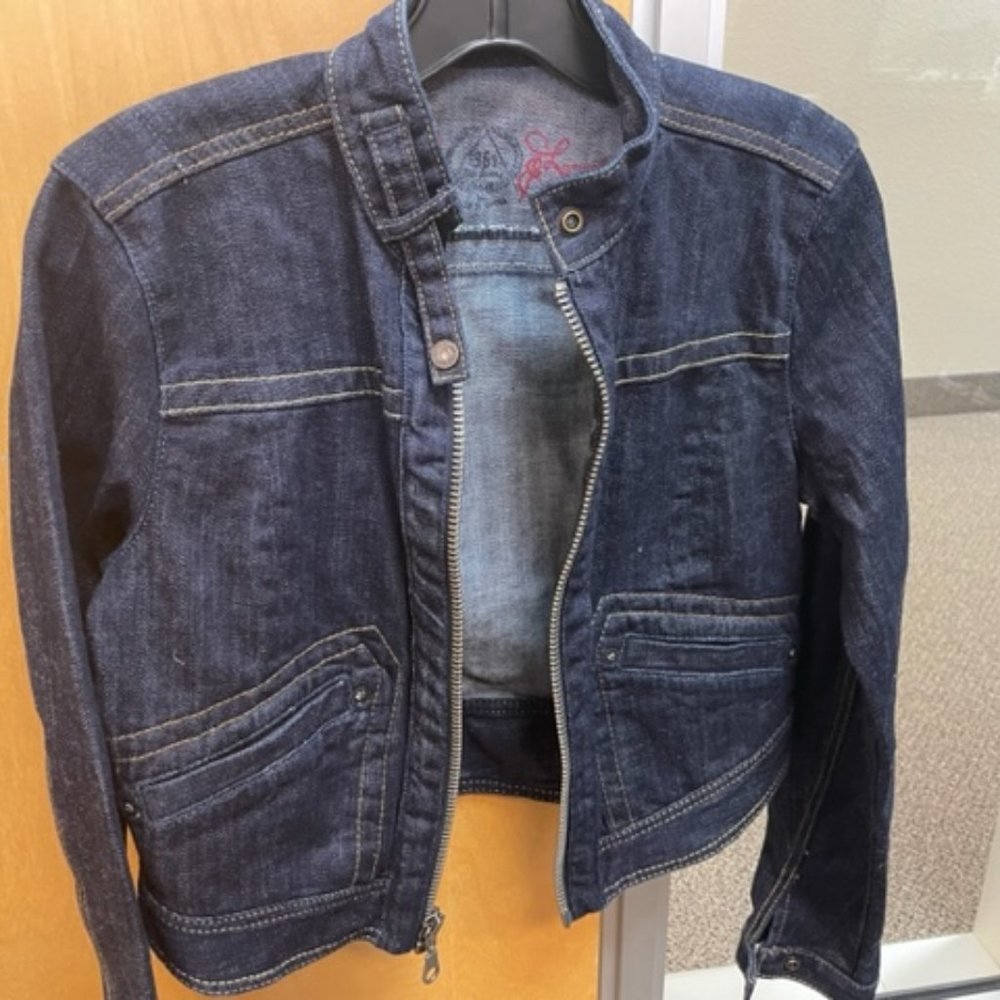 GAP 1969 Jean Jacket Moto Style Trucker Zip Front Size M Collarless